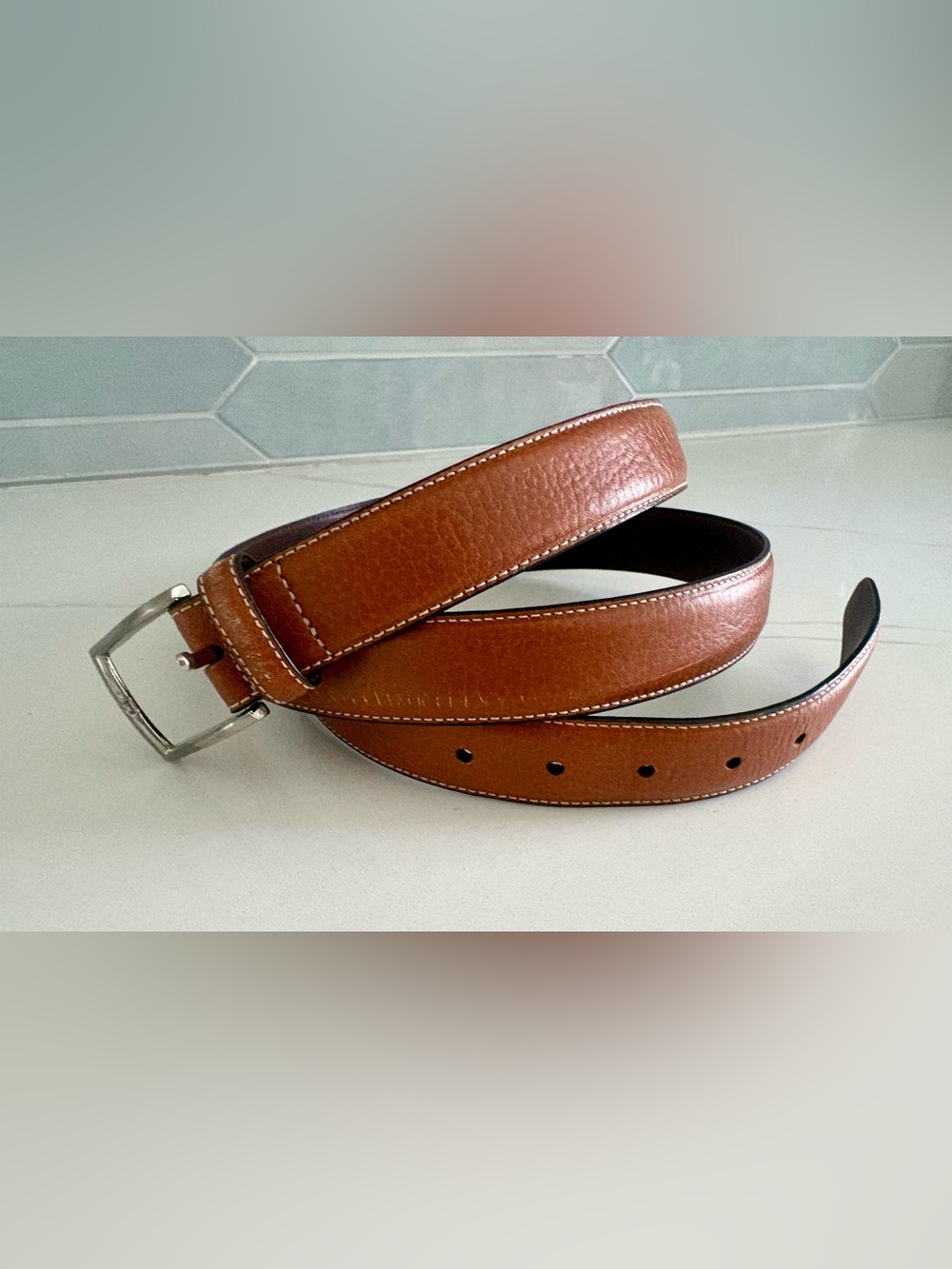 NWT Roundtree & Yorke Men’s Leather Dress Belt Cognac Brown Size 50 Big & Tall